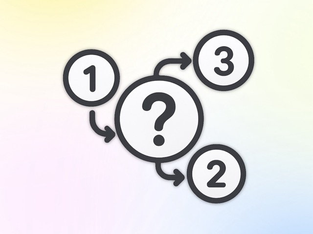 Diagram showing DSU Pathway automation flow: a central decision bubble branching from step 1 into two possible outcomes, steps 2 and 3, against a soft gradient background.